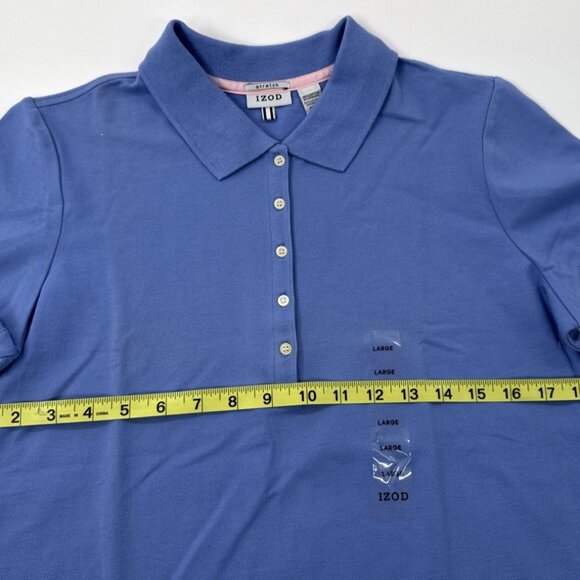 Vintage 90s Izod Polo Shirt Womens Large Blue Stretch 5-Button Preppy NEW - Picture 8 of 10